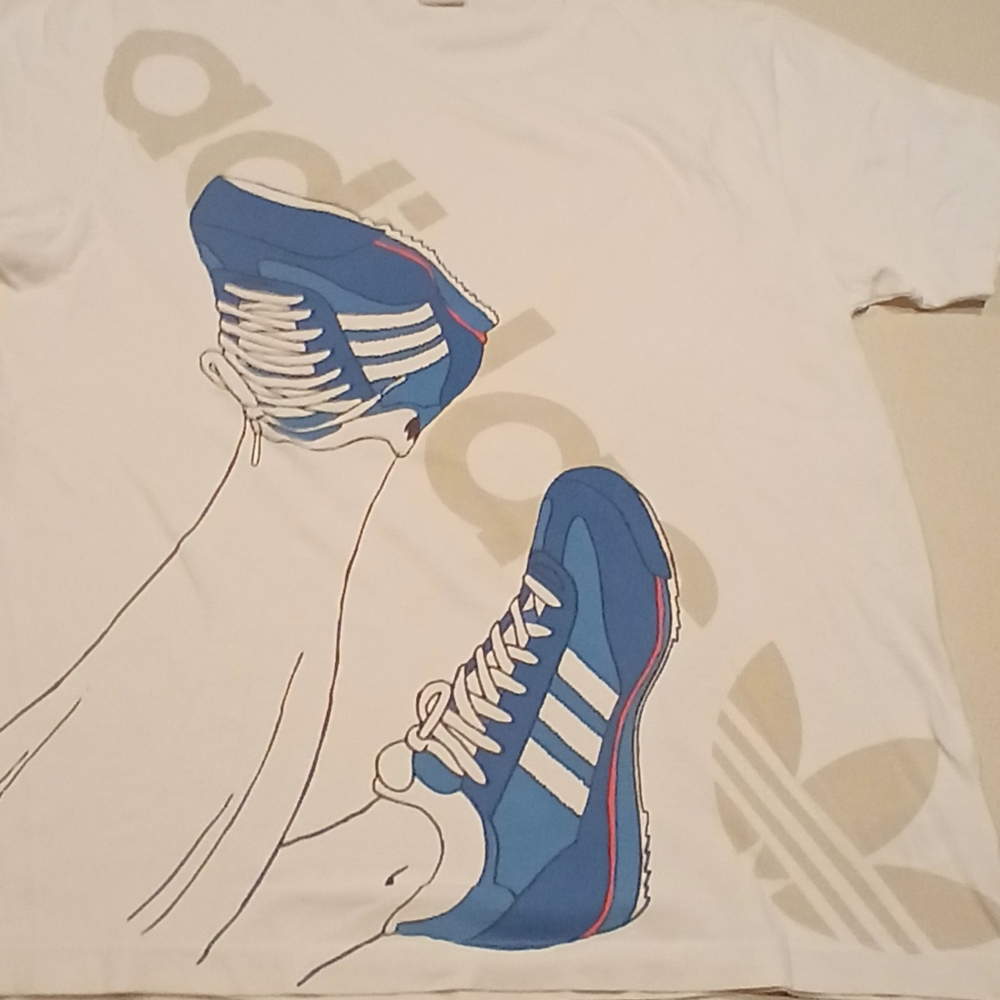 Vintage Adidas Originals White & Blue Graphic Tee Men XL Rare SL-72 Sneakers